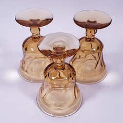 Vintage FOSTORIA Jamestown Amber Swirl Pedestal Wine Juice GLASS GOBLET SET x 3