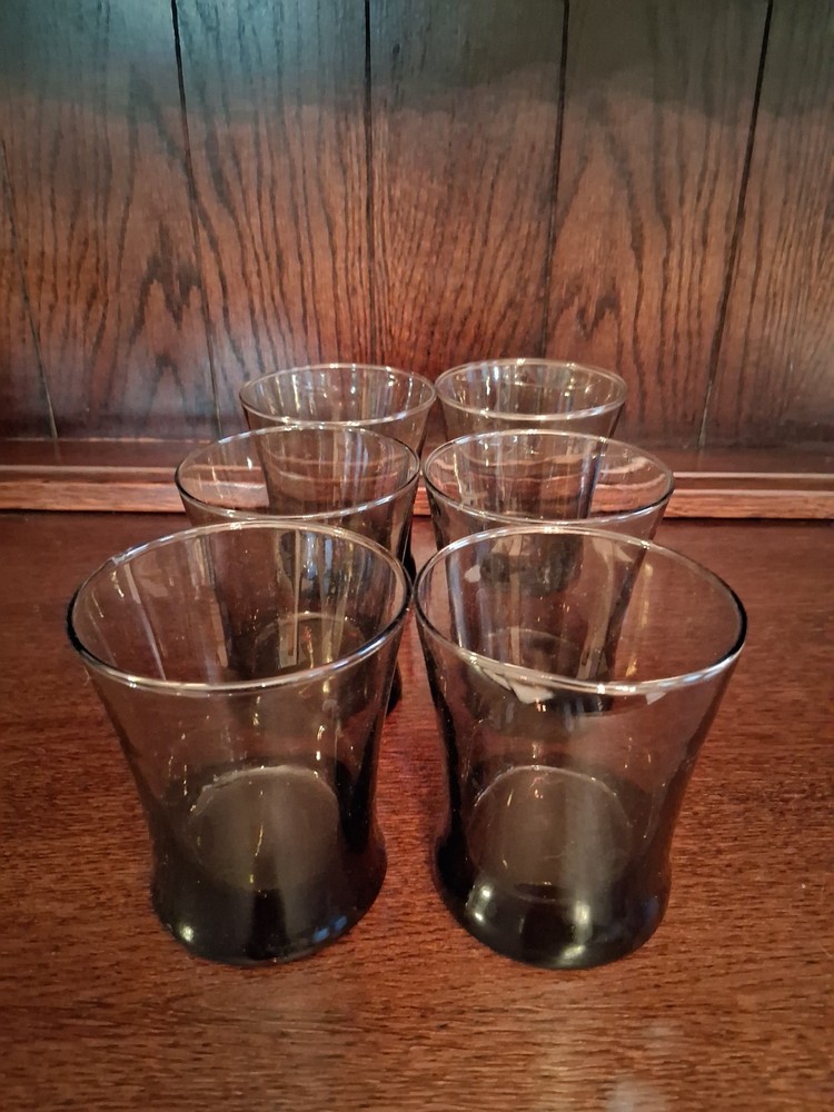 Vintage Anchor Hocking Linden Tawny Smoke Brown Mocha Low-Ball Glasses Set Of 6
