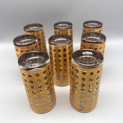 Vintage Culver Cannella Glasses Gold Cane Highball Glasses MCM Set of 8