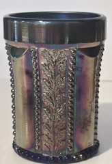 3 Antique Summit Art Glass Holly Berry Carnival Tumblers Iridescent Cobalt Blue