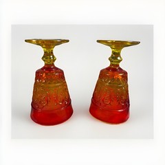 Antique Amberina Pressed Glass Goblets Set of 2 Victorian EAPG c1890–1910
