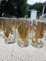 VTG MCM Hocking Gold Zodiac Astrology Highball Glass Tumblers Set of 12 Amazing!