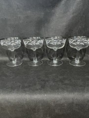4 Vintage Silver Rim Laurel Leaf Etched Champagne Glasses ~ France ~ 4-3/8″ Tall