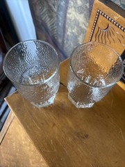 2 Indiana Glass Co Crystal Ice Textured Glass Low Ball Set 1960s MCM 5”