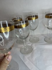 Vintage Tiffin Franciscan Style Decorative Gold Banded Wine/Water Glass (5) 7”