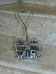 Juice / Water Mid Century Glasses Tumblers Set of 4 with Holder Caddy Carrier