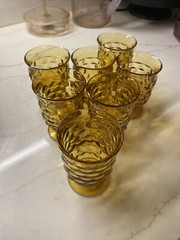 7 Vintage Harvest Gold 5 oz. Whitehall By Colony Footed Juice Glasses