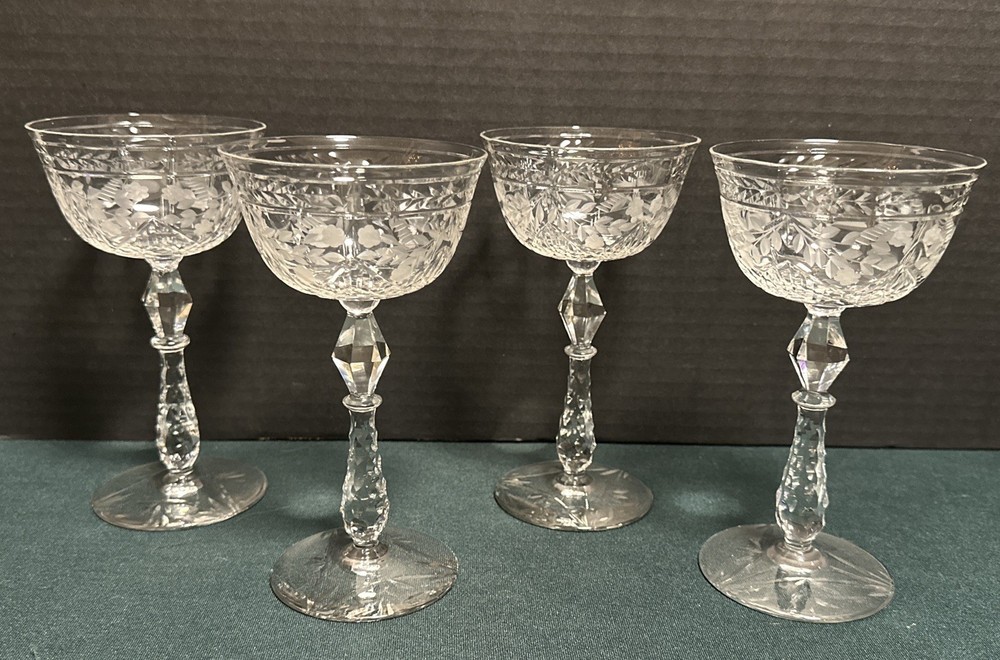 4 Vintage Rock Sharpe MARINA Crystal Tall Champagne Sherbet Glasses Coupes EUC
