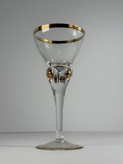 Vintage Clear Glass Gold Rim Cordial Liqueur Glass Applied Gold Orb Stem