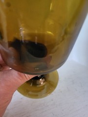 Vintage Hand Blown Amber Green Wine Glasses Mid Century Rustic Mediterranean