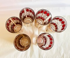 CULVER GLASS 22K Gold Signed CRANBERRY SCROLL Highball Glass ~ 4 available