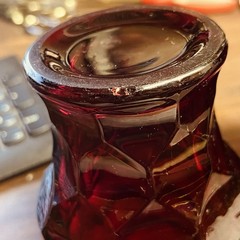 Vintage Ruby Red Drinking Glasses Set of 2 Georgian Honeycomb 5in Kitchen Decor