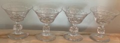 4 Champagne/Tall Sherbet Athena by DUNCAN & MIL Stem #D-1, Geometric Cut On Bowl