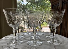 CORBETT STOURBRIDGE ROCK CRYSTAL WINE GLASSES (7) WILLIAM KNY C.1897-1910
