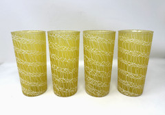 Vintage MCM 1960s Spaghetti String Yellow Glasses 4- 12 Oz Retro Kitchen Decor