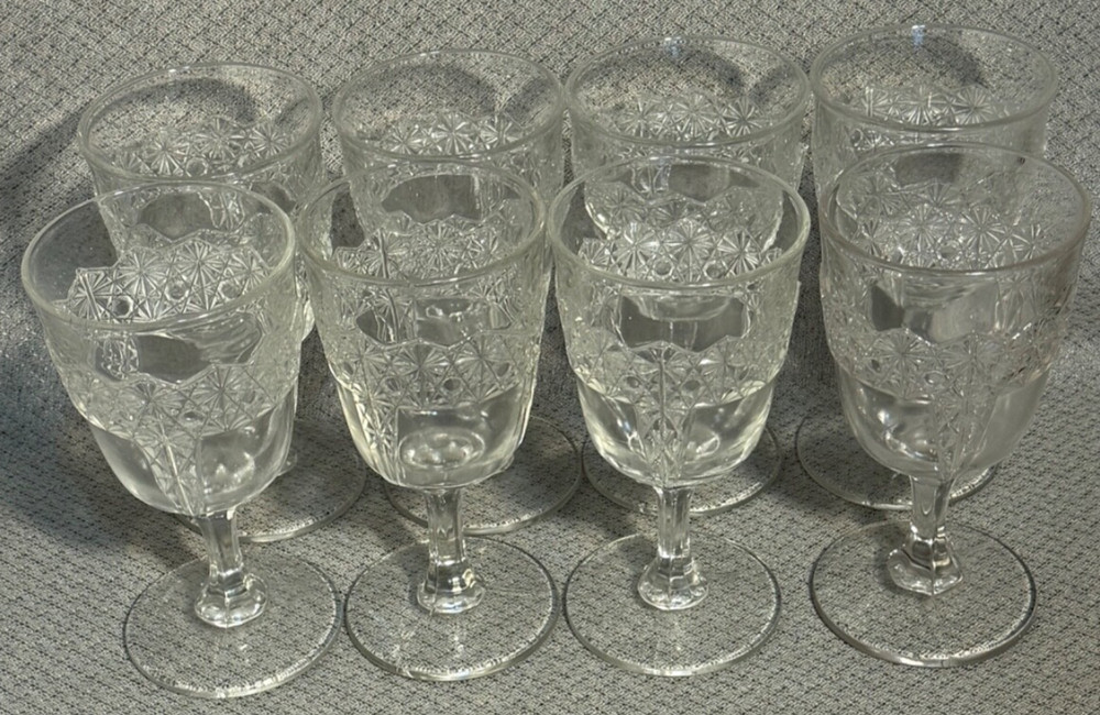 EAPG Daisy & Button Variant Water Goblets – GLOW – Set of 8