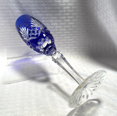 AJKA CAROLYNE CHAMPAGNE FLUTE COBALT BLUE CUT TO CLEAR CRYSTAL BOHEMIAN HUNGARY