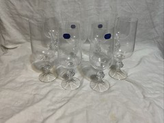 Lot of 4 Wine Glasses 4 Flutes-CLAUDIA Import Assoc – Faceted Ball Stem Ball Set