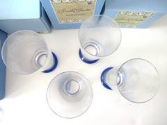 Wedgwood Sarah’s Garden 4 Blue Tall Water All Purpose Glasses 7” new 12oz Signed