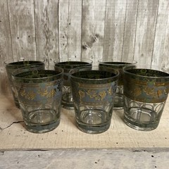 6 Vintage MCM Cera Tumblers Gold Leaf & Grape Greek Columns 4.5” Rocks Glasses