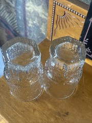 2 Indiana Glass Co Crystal Ice Textured Glass Low Ball Set 1960s MCM 5”