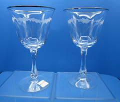 FOSTORIA GLASS ( 2) #6085 Petite Moonglow Cut Water Goblets Signed 1960-67