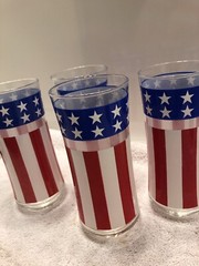 Set 4 LIBBEY Red/White/Blue American Flag 4th of July Patriotic Drinking Glass
