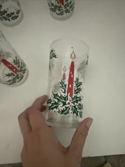 Vtg Set 6 1960’s Christmas Libbey Holly Candle Drinking Glasses 12oz MCM Decor