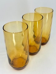 3 Libbey Amber Optic Swirl Tumblers MCM Vintage Glasses 1950s Dishware Tawny