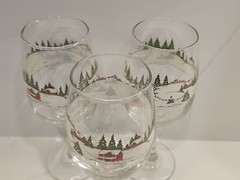 Libbey Currier Ives Wine Glasses Water Goblet Christmas Winter Scene Set of 3