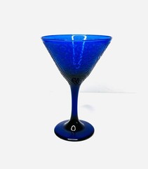 Signed ITS A BLAST Sandblasted Blue Cocktail Martini Art Glass Tucson Arizona