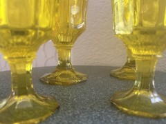 (4)Rare Green/Yellow Octagonal Goblet/Uranium. Vaseline glasses Cadmium Glows