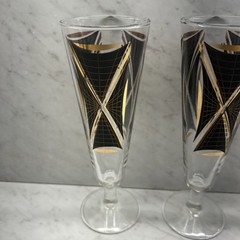 MCM CHAMPAGNE FLUTES GOLD/ BROWN 8” GLASSES PREOWNED