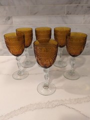 Cristal D’Argues Durand Set of 6 Goblets Amber Crystal 8” Vintage France