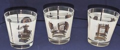 6 Vintage Low Ball Drinking Glasses Frosted Gold w/Clock Spindle MCM