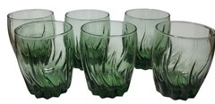 Vintage Anchor Hocking Green Central Park Ivy Green Swirl Juice Glasses Set Six