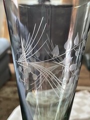 4 Lenox Crystal Etchings Smoky Green Water Or Ice Tea Glasses – Very Pretty!
