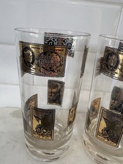 Vintage Mid-Century Black & Gold Coin Drinking Glasses set of 2