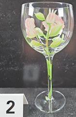 2 Block Vintage Rose Balloon Wine Glasses Mix Set Floral Hand Painted Flower Lot