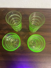 Vtg 1930s Anchor Hocking Uranium 5″ drinking glasses Banded Ring set of 4