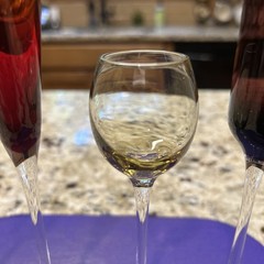 Set of 4 Mixed Color Hand-Blown Cordial Glasses: Amber/Red/Purple/Plum