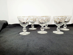 Lovely Vintage Libbey White Rose Bouquet Wine/Liqueur Glasses (6)