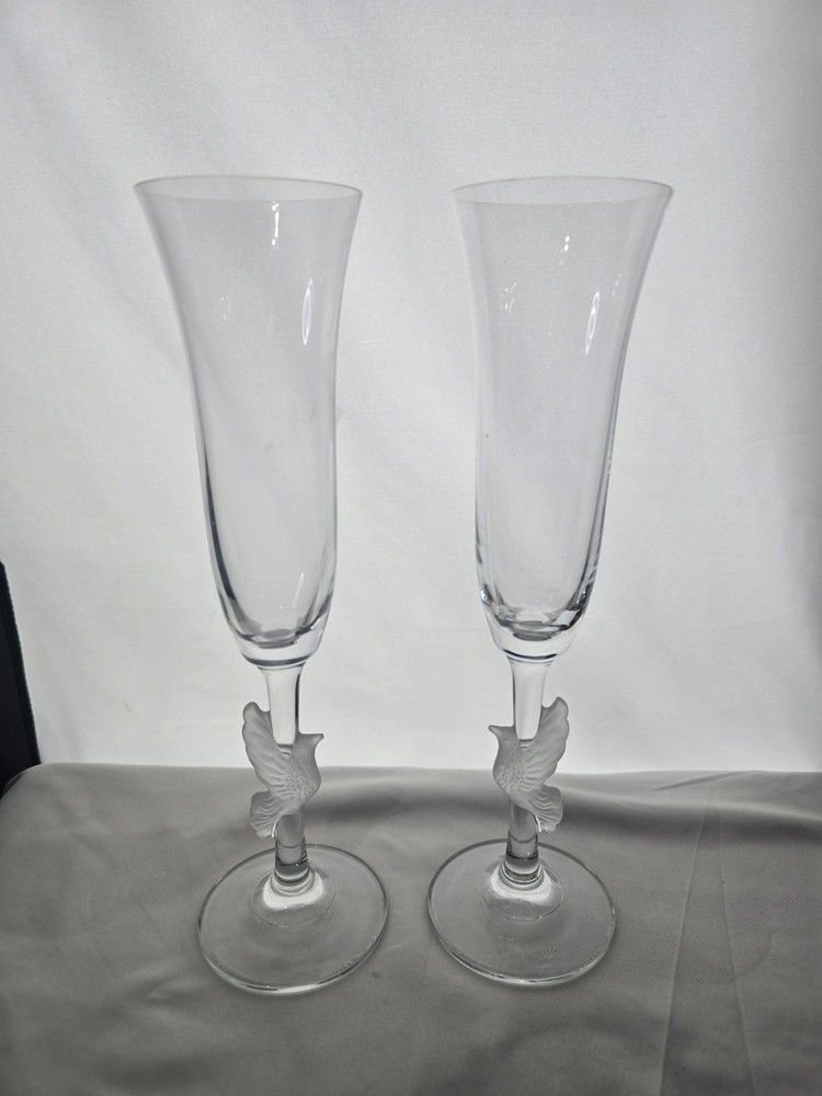 GORHAM AMORE DOVE Champagne Flutes Set of 2