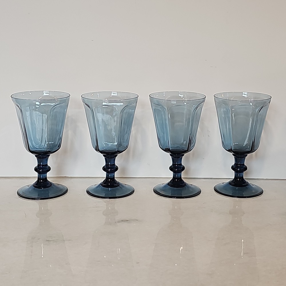 Lenox Antique Dark Blue Juice Glasses Goblets Stemmed Footed 5″ VTG Set of 4