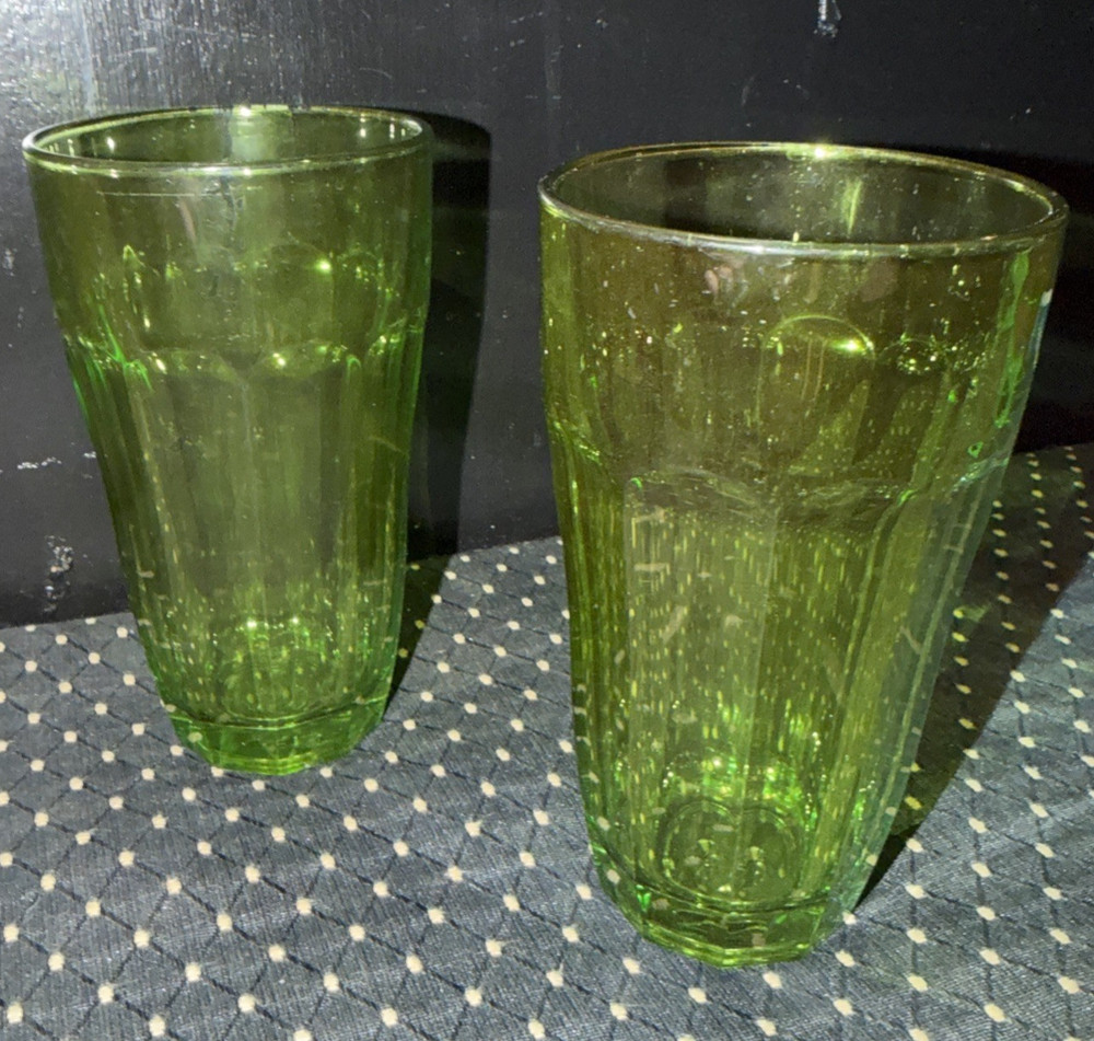 (2) Vintage Pasabahce PALAKS Green JUICE 8 Oz Tumbler Glass Turkey 4”