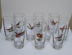 Vintage Game Bird 10 GameBird Highball Glasses 3D Gold Rims Hunting Lodge Decor