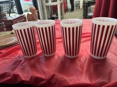 Vintage Hazel Atlas Red Candy Stripe 5” White Milk Glass Tumblers Lot Of 4