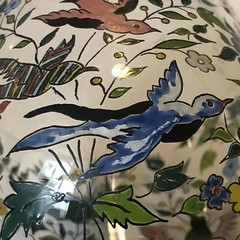 BEAUTIFUL VINTAGE FOOTED LARGEGLASS GORDIOLA MALLORCA SPANISH ART GLASS ENAMELED