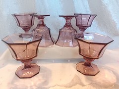 6 «Octagonal Amethyst» Dessert Cups / Champagne Glasses Purple UV Reactive RARE