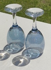 STUNNING Pair Of Blue Cristalleria Fratelli Fumo Wine Glasses Hand Made Italy